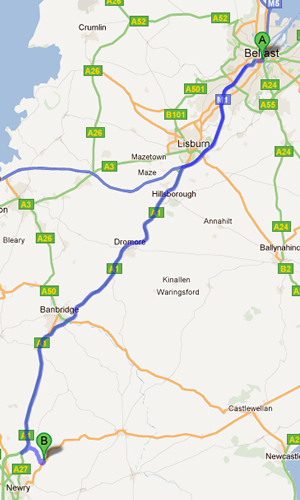 Directions from Belfast to Newry